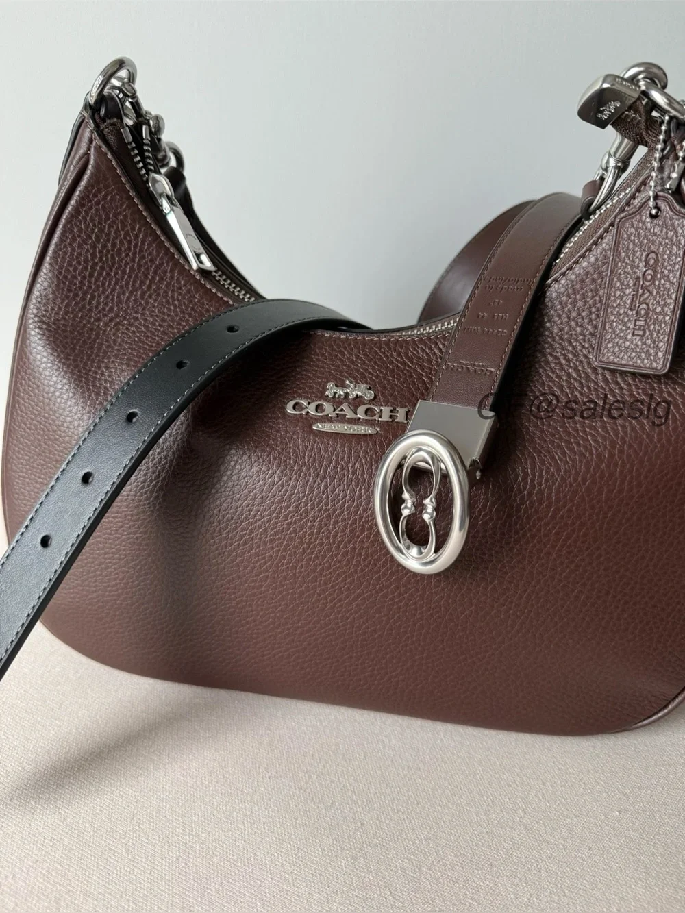 NWT Coach Refined Calf Leather Reversible Belt Silver/Black/Maple 25mm